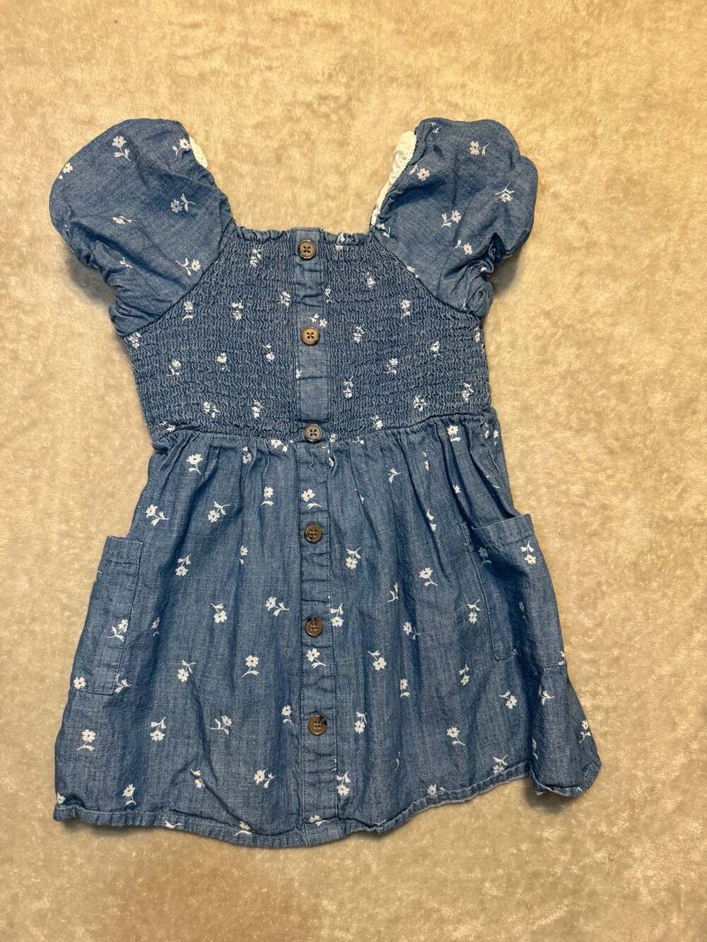 Cat & Jack Toddler Girls Blue Floral Chambray Smocked Dress Size 4T